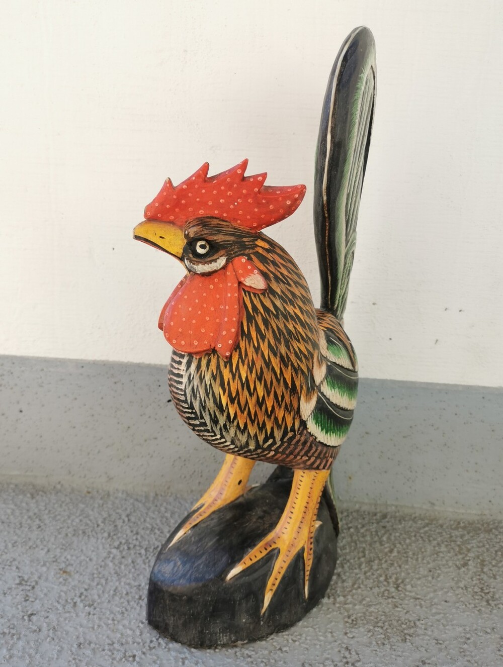 Vintage Hand Carved Wooden Rooster Figurine Hand Painted Folk Art 15" Indonesia